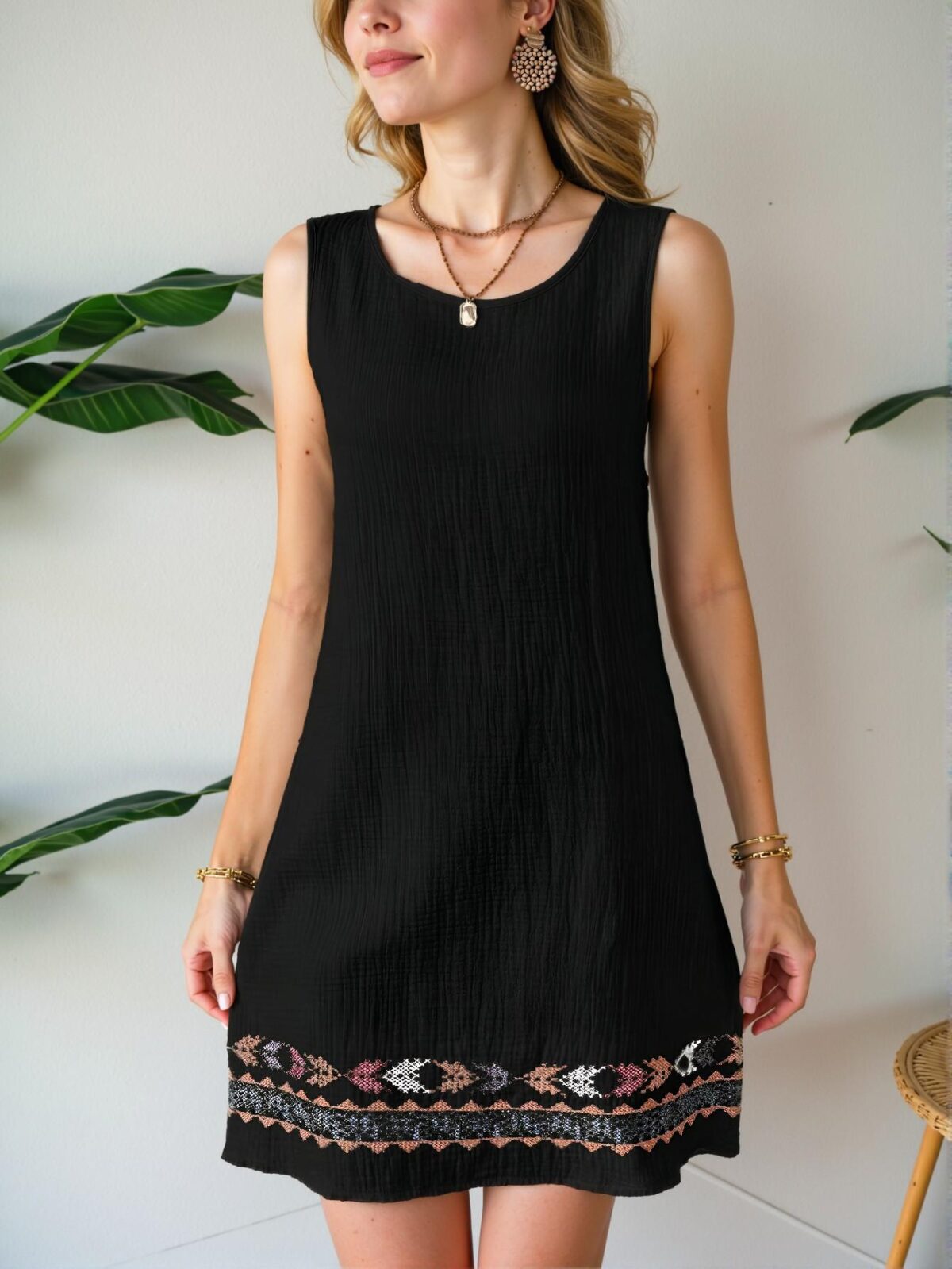 Elegant Black Boho Floral Sleeveless Vest Dress for Summer Beach Vacations - Chic, Classy and Trendy Fashion Style to Dress to Impress - Image 3