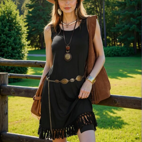 Elegant Black Bohemian Tassel Hem Sleeveless Short Dress for Summer Music Festivals and Beach Getaways - Chic, Classy and Trendy Fashion Style to Dress to Impress