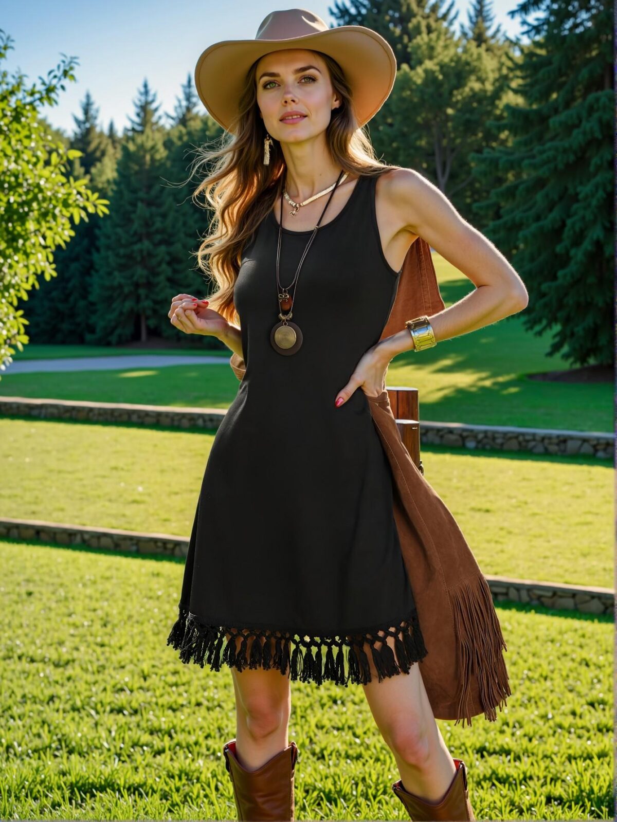 Elegant Black Bohemian Tassel Hem Sleeveless Short Dress for Summer Music Festivals and Beach Getaways - Chic, Classy and Trendy Fashion Style to Dress to Impress - Image 3