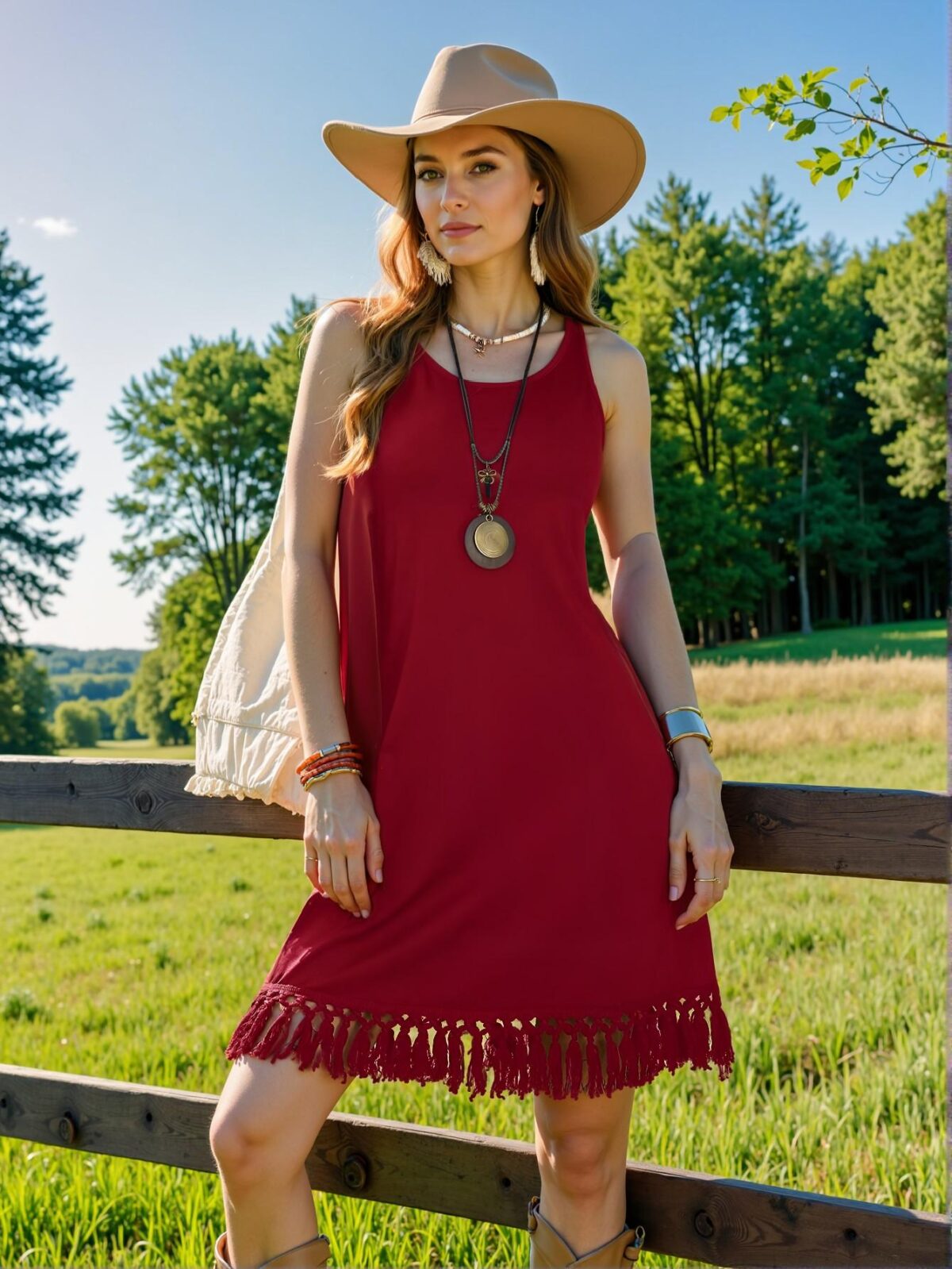 Elegant Burgundy Boho Tassel Hem Sleeveless Mini Dress Perfect for Music Festivals in Spring & Summer - Chic, Classy and Trendy Fashion Style to Dress to Impress - Image 2