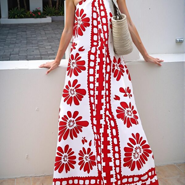 Elegant Red and White Boho A-Line Midi Dress for Casual Everyday Wear and Vacation Outfits - Chic, Classy and Trendy Fashion Style to Dress to Impress