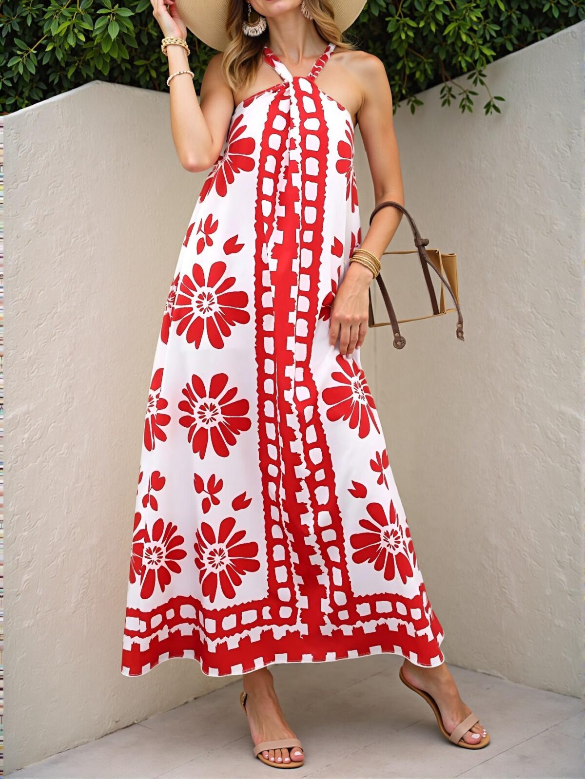 Elegant Red and White Boho A-Line Midi Dress for Casual Everyday Wear and Vacation Outfits - Chic, Classy and Trendy Fashion Style to Dress to Impress - Image 5