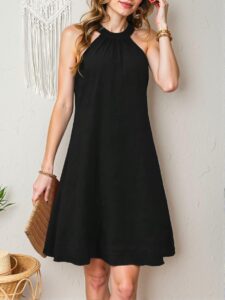 Elegant Black Casual Halter Dress with Flared Hem for Effortless Daily Wear - Chic, Classy and Trendy Fashion Style to Dress to Impress
