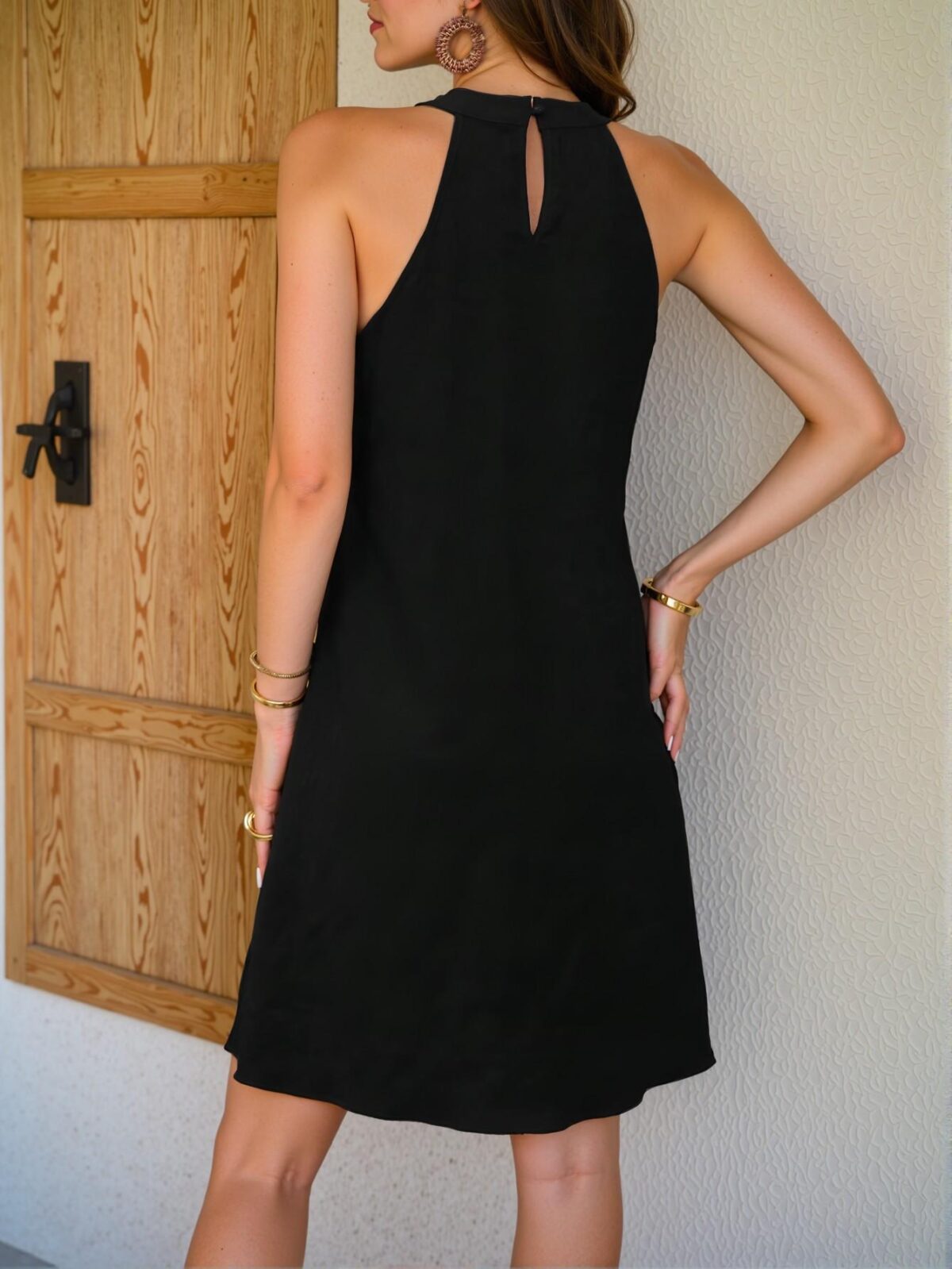 Elegant Black Casual Halter Dress with Flared Hem for Effortless Daily Wear - Chic, Classy and Trendy Fashion Style to Dress to Impress - Image 2