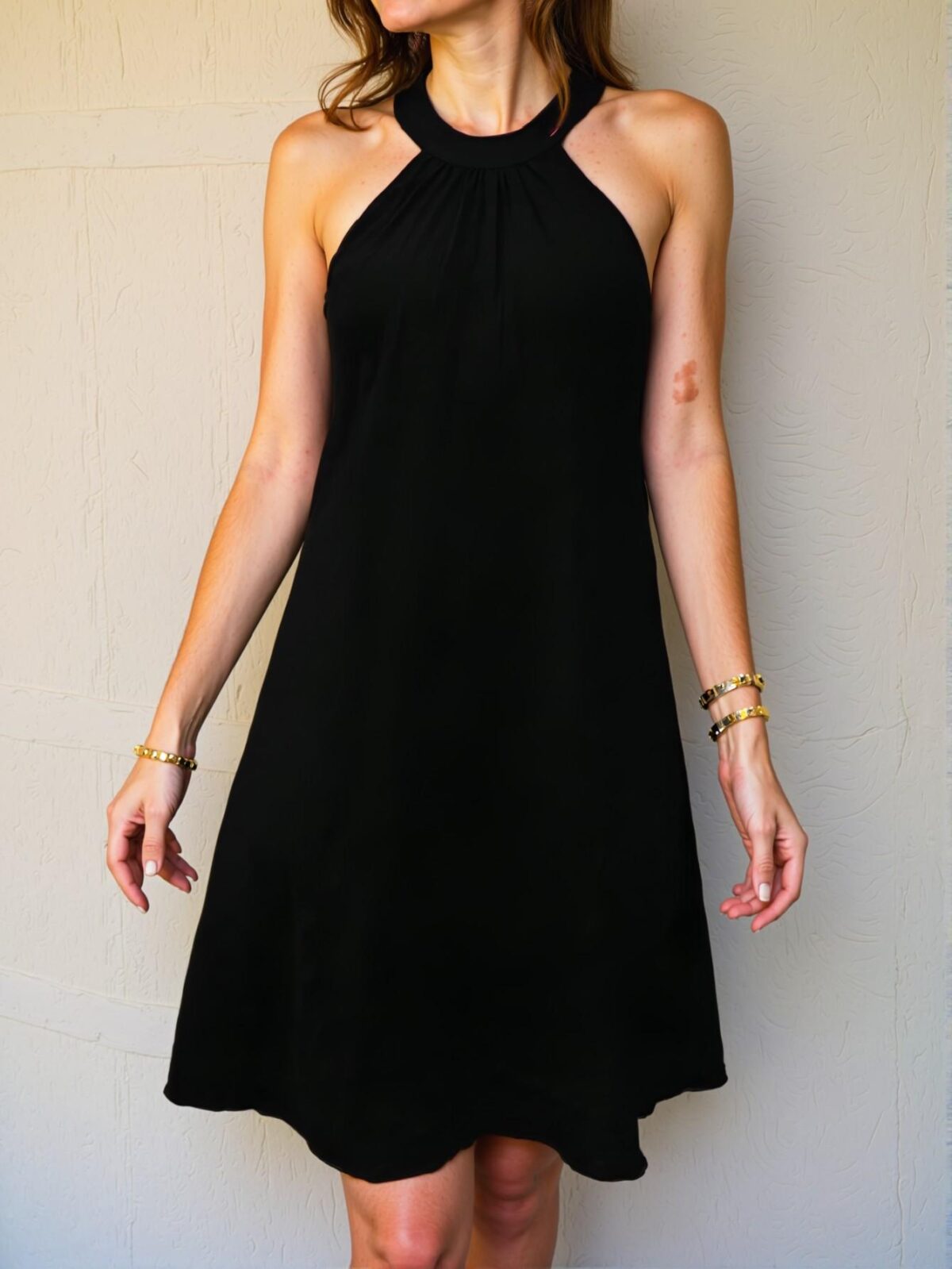 Elegant Black Casual Halter Dress with Flared Hem for Effortless Daily Wear - Chic, Classy and Trendy Fashion Style to Dress to Impress - Image 4