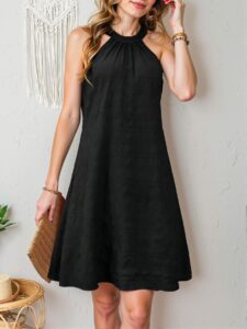 Elegant Black Casual A-Line Tunic Dress with Hollow Back Details - Chic, Classy and Trendy Fashion Style to Dress to Impress