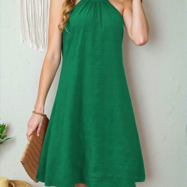 Elegant Green Casual Plain Texture Halter Neck A-Line Dress: Chic, Classy and Trendy Fashion Style to Dress to Impress