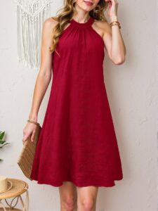 Elegant Red A-Line Sleeveless Halterneck Dress Perfect for Celebrating New Year Chic, Classy and Trendy Fashion Style to Dress to Impress