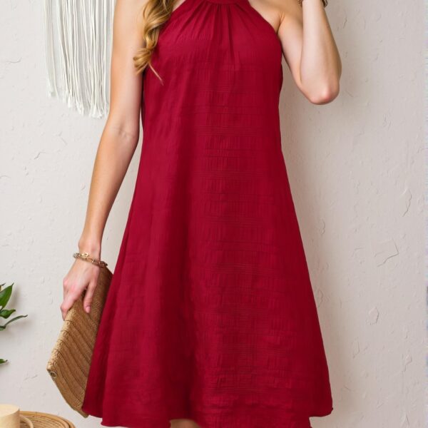 Elegant Red A-Line Sleeveless Halterneck Dress Perfect for Celebrating New Year Chic, Classy and Trendy Fashion Style to Dress to Impress