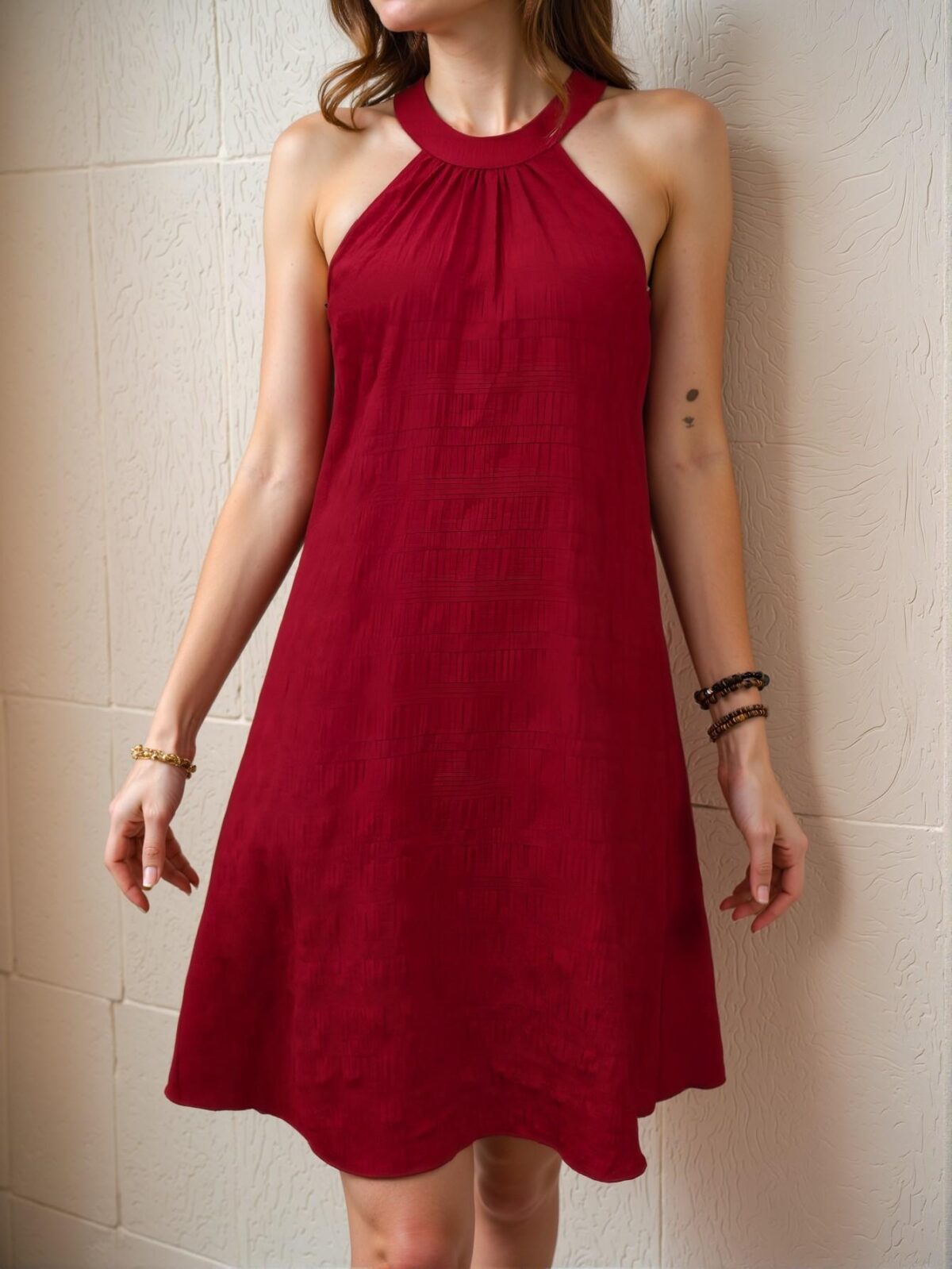Elegant Red A-Line Sleeveless Halterneck Dress Perfect for Celebrating New Year Chic, Classy and Trendy Fashion Style to Dress to Impress - Image 5