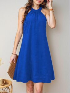 Elegant Royal Blue A-Line Casual Halter Neck Sleeveless Dress Chic, Classy and Trendy Fashion Style to Dress to Impress