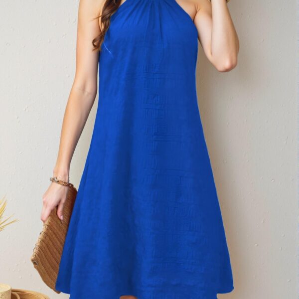 Elegant Royal Blue A-Line Casual Halter Neck Sleeveless Dress Chic, Classy and Trendy Fashion Style to Dress to Impress