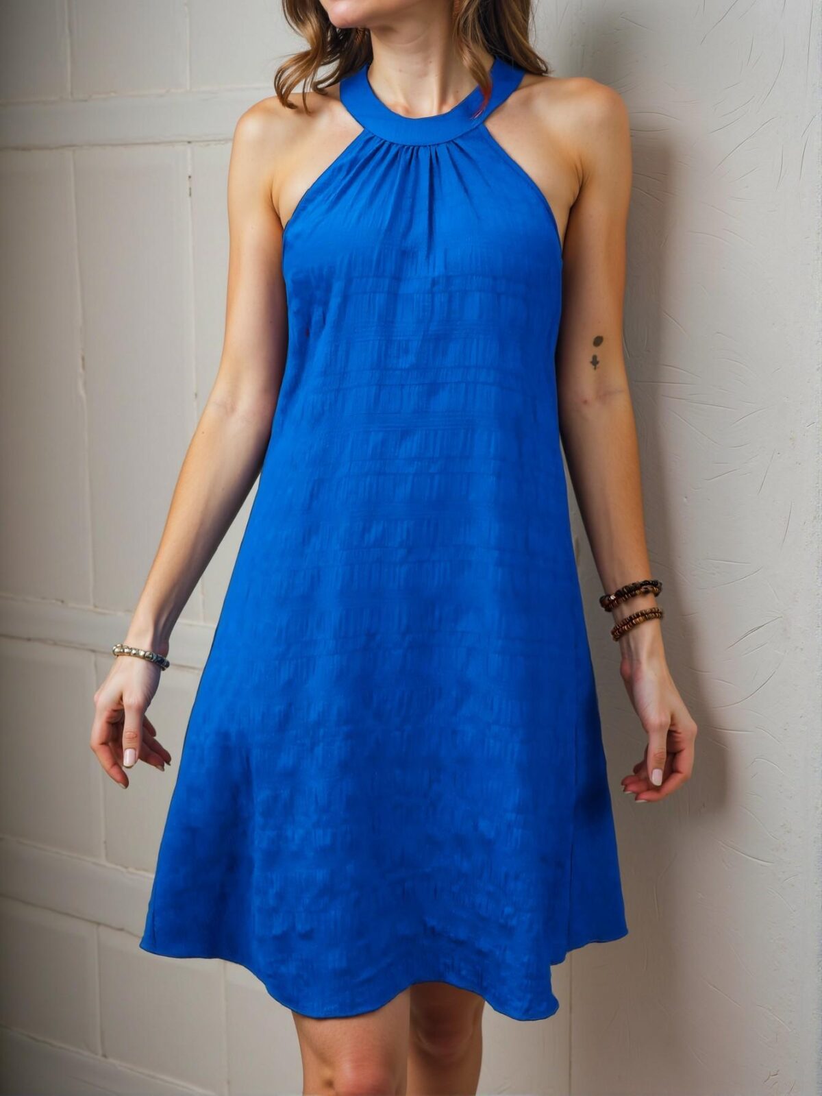 Elegant Royal Blue A-Line Casual Halter Neck Sleeveless Dress Chic, Classy and Trendy Fashion Style to Dress to Impress - Image 3
