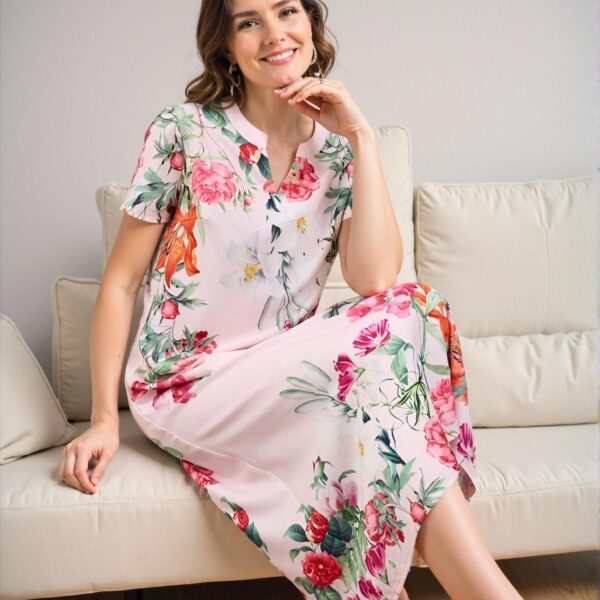 Elegant Pink Floral Print Midi Dress for Women, Spring/Summer – Chic, Classy and Trendy Fashion Style to Dress to Impress