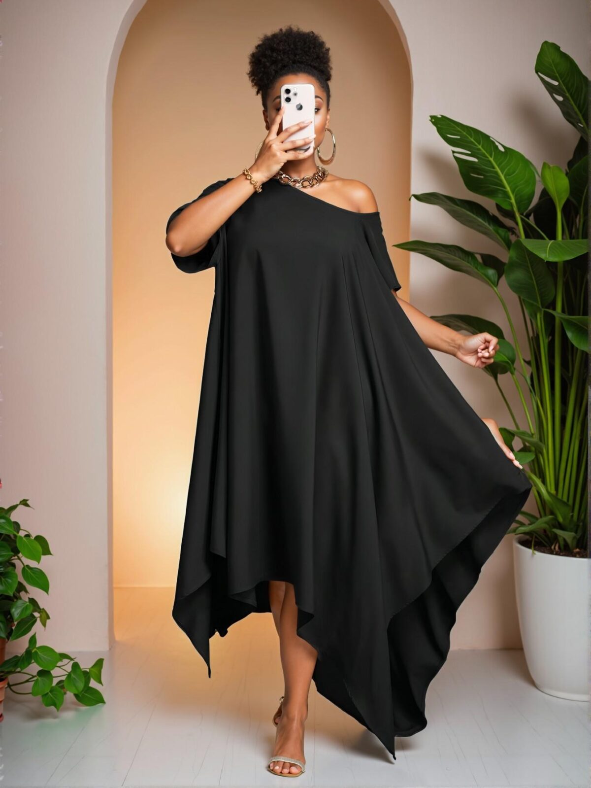 Elegant Black Effortlessly Chic Asymmetrical Hem One-Shoulder Dress for Spring and Summer "Chic, Classy and Trendy Fashion Style to Dress to Impress"