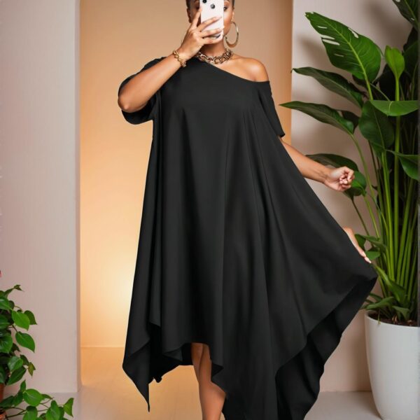 Elegant Black Effortlessly Chic Asymmetrical Hem One-Shoulder Dress for Spring and Summer "Chic, Classy and Trendy Fashion Style to Dress to Impress"