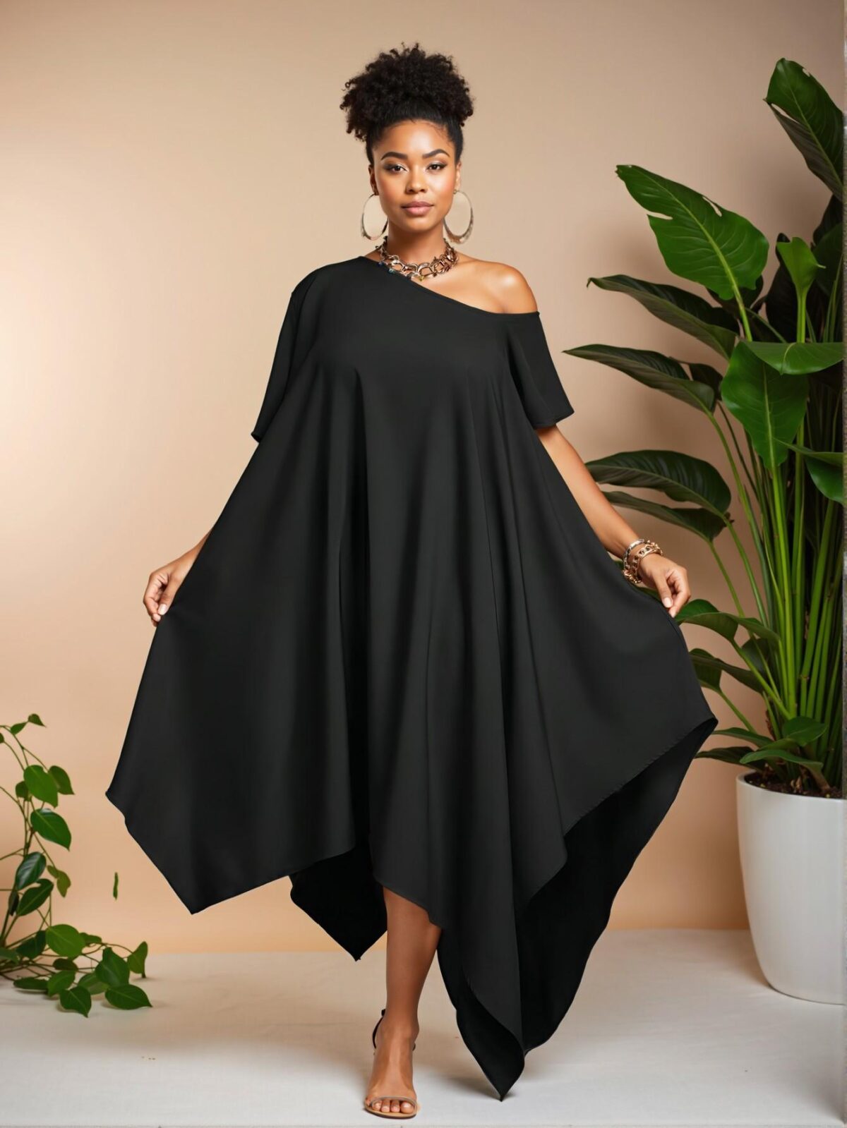 Elegant Black Effortlessly Chic Asymmetrical Hem One-Shoulder Dress for Spring and Summer "Chic, Classy and Trendy Fashion Style to Dress to Impress" - Image 3