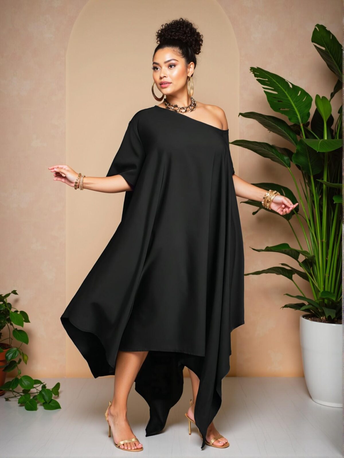 Elegant Black Effortlessly Chic Asymmetrical Hem One-Shoulder Dress for Spring and Summer "Chic, Classy and Trendy Fashion Style to Dress to Impress" - Image 4