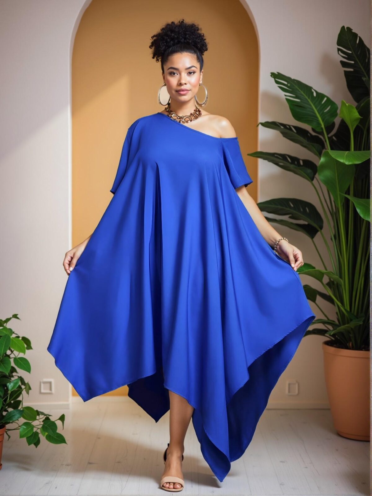 Elegant Blue Versatile Asymmetrical Tunic for Spring and Summer Featuring Casual, Country, and Festival Styles for Plus Size Women - Chic, Classy and Trendy Fashion Style to Dress to Impress - Image 3