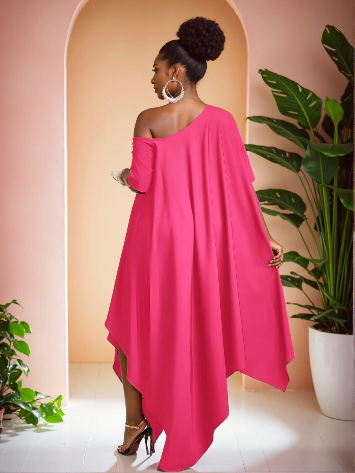 Elegant Hot Pink Stylish Asymmetrical Strap Casual Loose Tunic Dress for Spring/Summer "Chic, Classy and Trendy Fashion Style to Dress to Impress" - Image 2