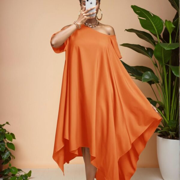 Elegant Orange Flowy Asymmetrical Hem Dress for Spring and Summer Festivities, Perfect for Rave, Country Concerts, and Tropical Vacations - Chic, Classy and Trendy Fashion Style to Dress to Impress