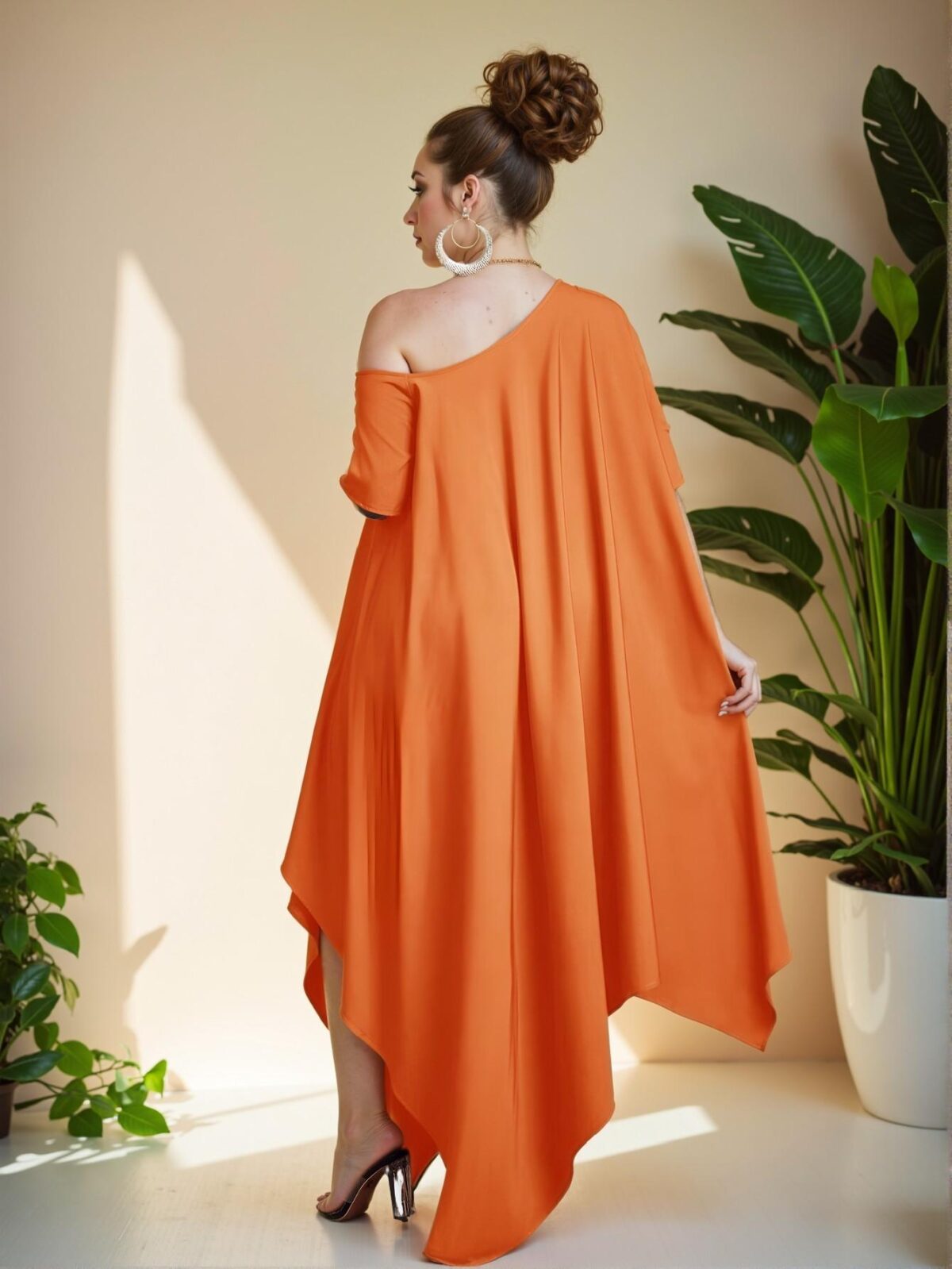 Elegant Orange Flowy Asymmetrical Hem Dress for Spring and Summer Festivities, Perfect for Rave, Country Concerts, and Tropical Vacations - Chic, Classy and Trendy Fashion Style to Dress to Impress - Image 2