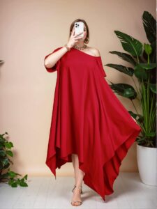 Elegant Red Asymmetrical Tunic Dress for Festivals, Concerts, and Casual Outings – Perfect Blend of Chic, Classy, and Trendy Fashion Style to Dress to Impress
