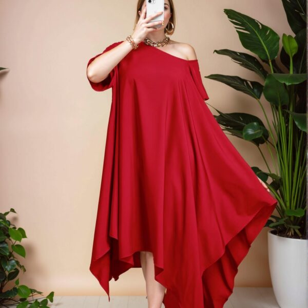 Elegant Red Asymmetrical Tunic Dress for Festivals, Concerts, and Casual Outings – Perfect Blend of Chic, Classy, and Trendy Fashion Style to Dress to Impress