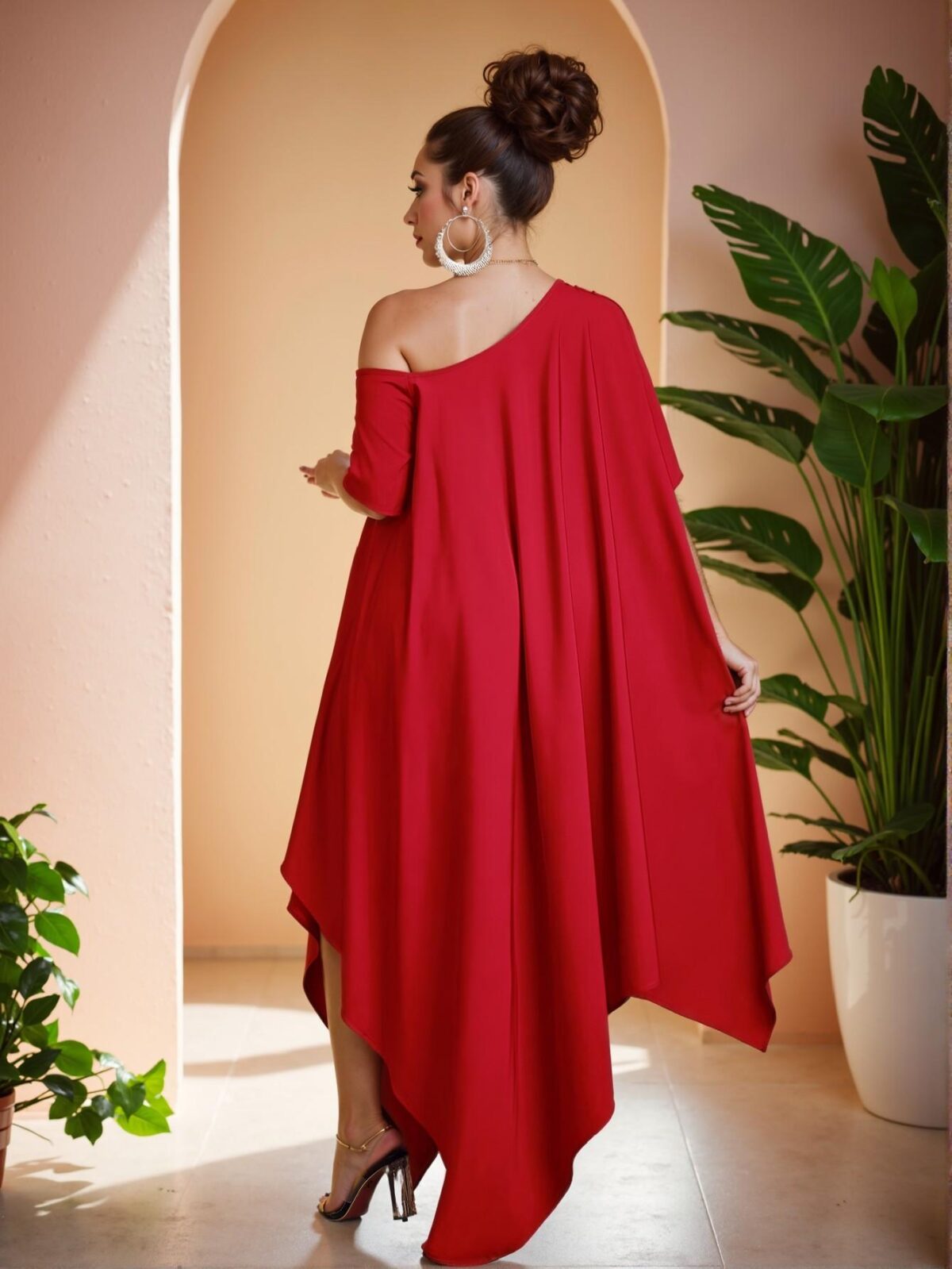 Elegant Red Asymmetrical Tunic Dress for Festivals, Concerts, and Casual Outings – Perfect Blend of Chic, Classy, and Trendy Fashion Style to Dress to Impress - Image 2