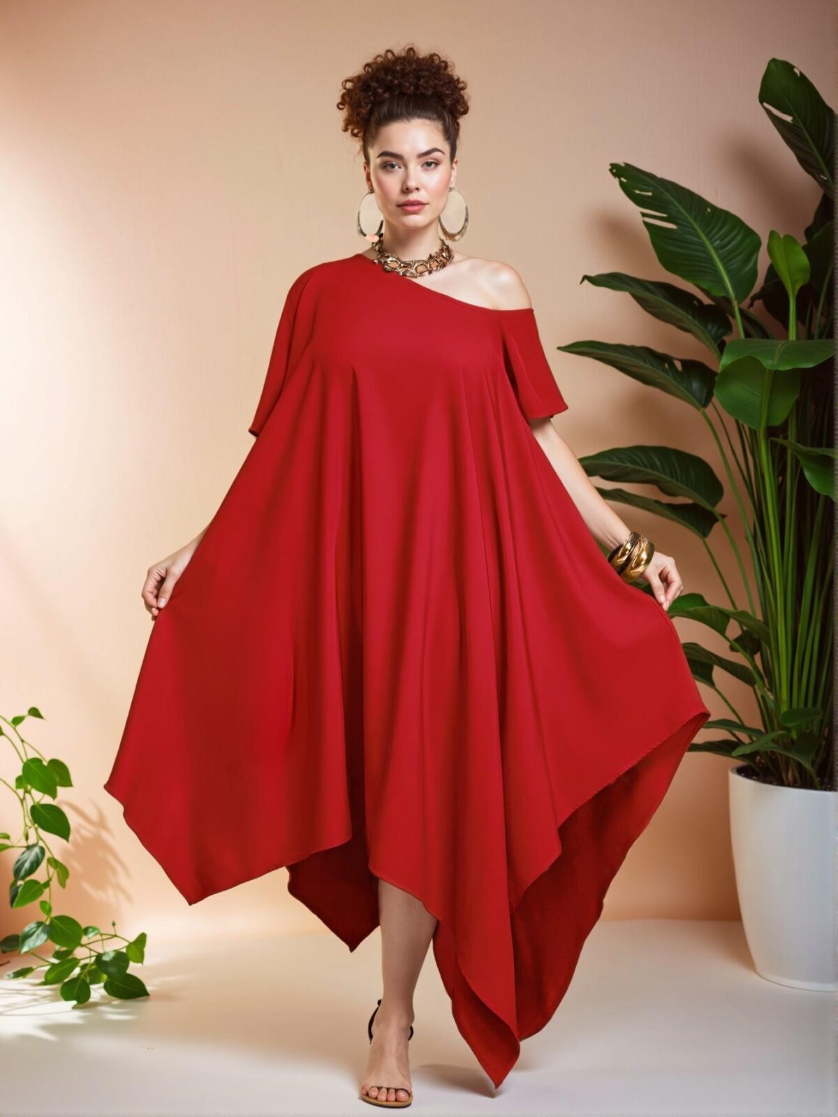 Elegant Red Asymmetrical Tunic Dress for Festivals, Concerts, and Casual Outings – Perfect Blend of Chic, Classy, and Trendy Fashion Style to Dress to Impress - Image 3