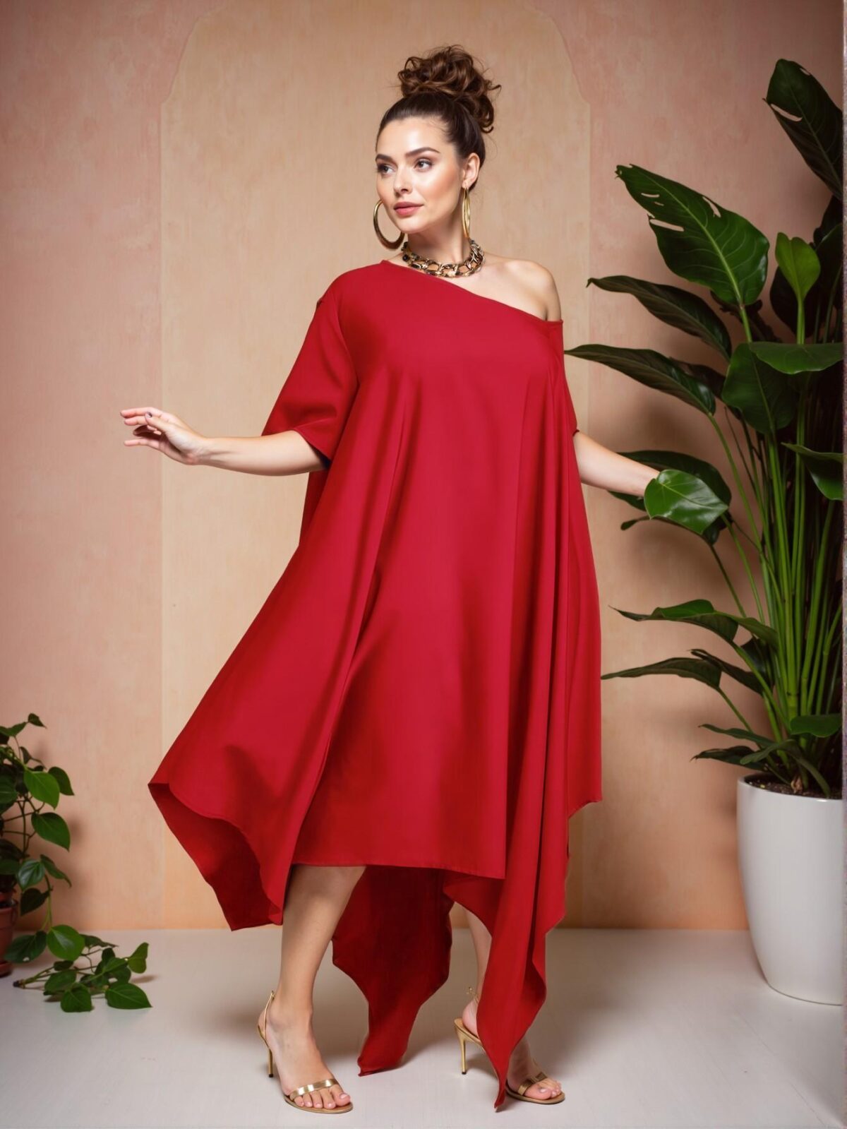 Elegant Red Asymmetrical Tunic Dress for Festivals, Concerts, and Casual Outings – Perfect Blend of Chic, Classy, and Trendy Fashion Style to Dress to Impress - Image 4