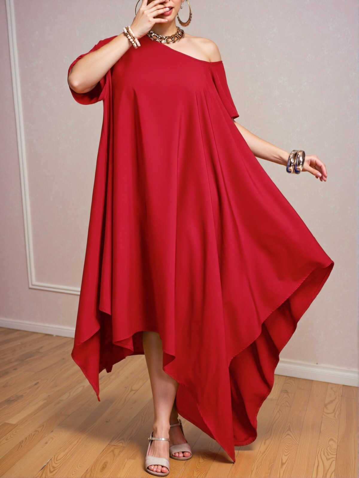 Elegant Red Asymmetrical Tunic Dress for Festivals, Concerts, and Casual Outings – Perfect Blend of Chic, Classy, and Trendy Fashion Style to Dress to Impress - Image 5