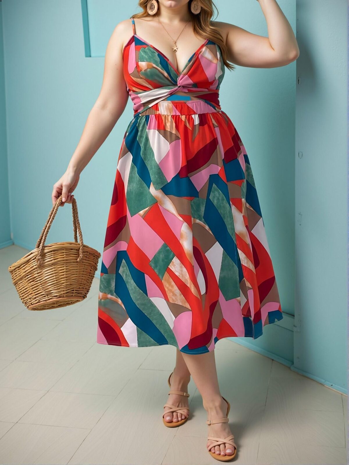Elegant Multicolor Flowy High-Low Cami Dress with Twist Front for Spring/Summer Beach Getaways, Perfect for Valentine’s and St. Patrick’s Day Celebrations - Chic, Classy and Trendy Fashion Style to Dress to Impress - Image 3