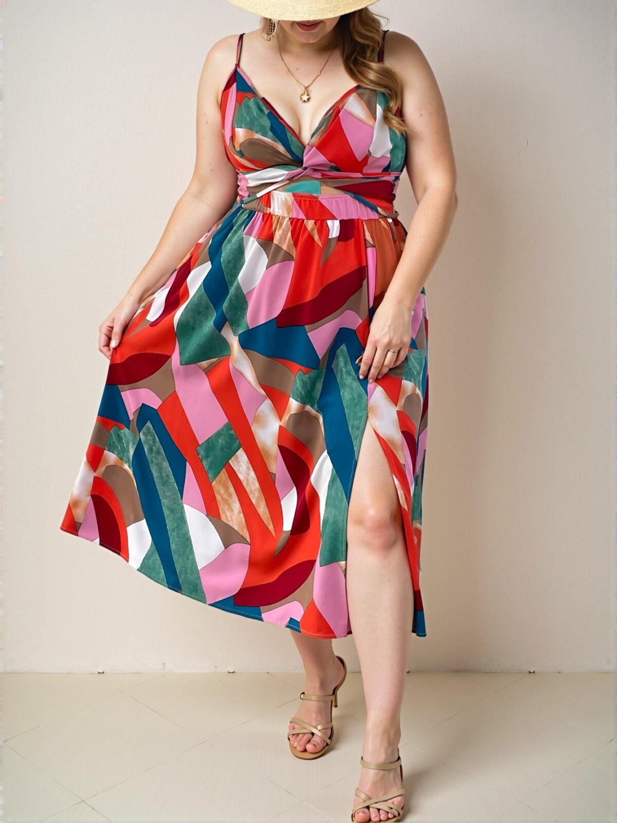 Elegant Multicolor Flowy High-Low Cami Dress with Twist Front for Spring/Summer Beach Getaways, Perfect for Valentine’s and St. Patrick’s Day Celebrations - Chic, Classy and Trendy Fashion Style to Dress to Impress - Image 5