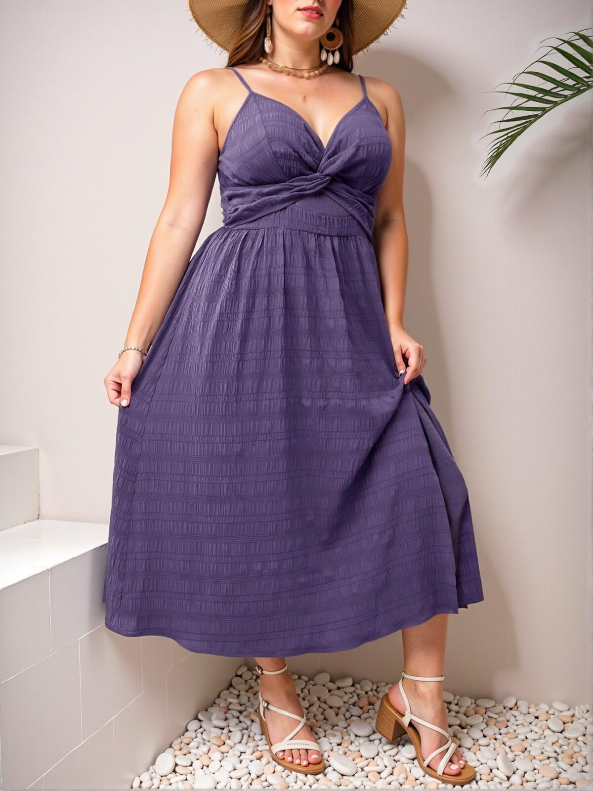 Elegant Purple Sleeveless Twisted Knot Summer Dress Perfect for Spring and Summer Chic, Classy and Trendy Fashion Style to Dress to Impress - Image 5