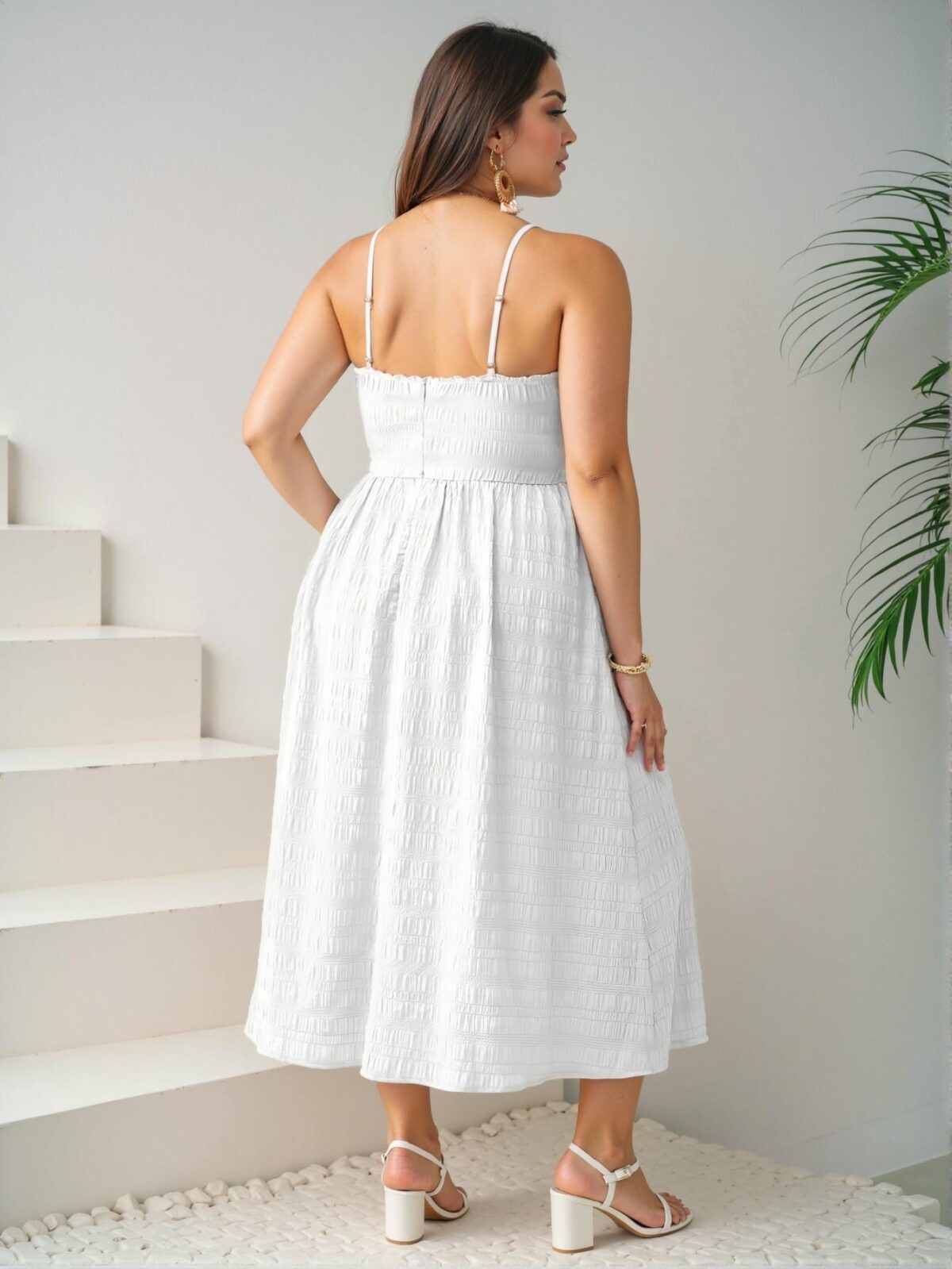Elegant White Plus Size Women's Sleeveless Twist Knot Cami Dress for Spring and Summer Celebrations - Chic, Classy, and Trendy Fashion Style to Dress to Impress - Image 2