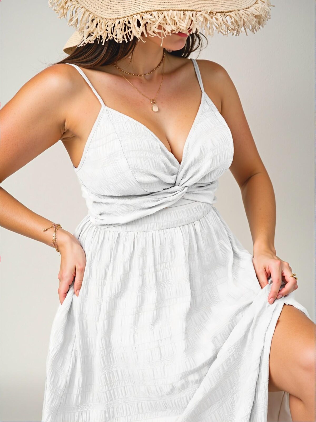 Elegant White Plus Size Women's Sleeveless Twist Knot Cami Dress for Spring and Summer Celebrations - Chic, Classy, and Trendy Fashion Style to Dress to Impress - Image 3