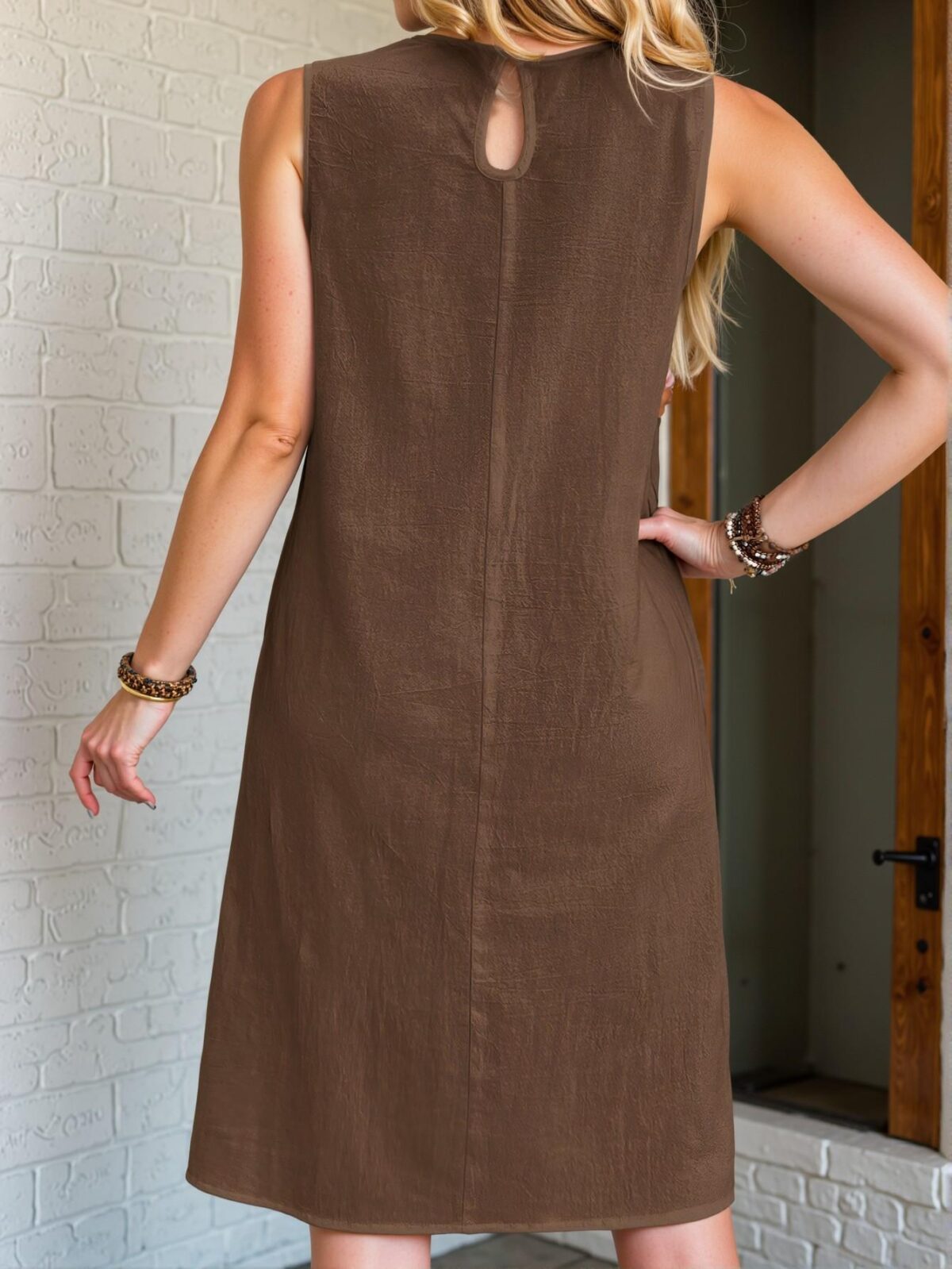 Elegant Brown Casual Midi Dress with Ruffle Hem and Button Details for Spring and Summer - Chic, Classy and Trendy Fashion Style to Dress to Impress - Image 2