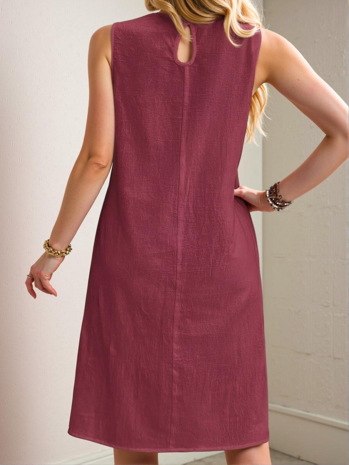 Elegant Burgundy Casual Maxi Tank Dress with Round Neckline and Ruffle Hem for Spring and Summer Chic, Classy and Trendy Fashion Style to Dress to Impress - Image 2
