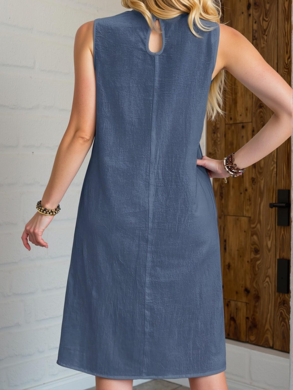Elegant Dusty Blue Chic Casual Midi Tank Dress with Ruffle Hem and Button Details - Perfect for Spring and Summer: Chic, Classy and Trendy Fashion Style to Dress to Impress - Image 2