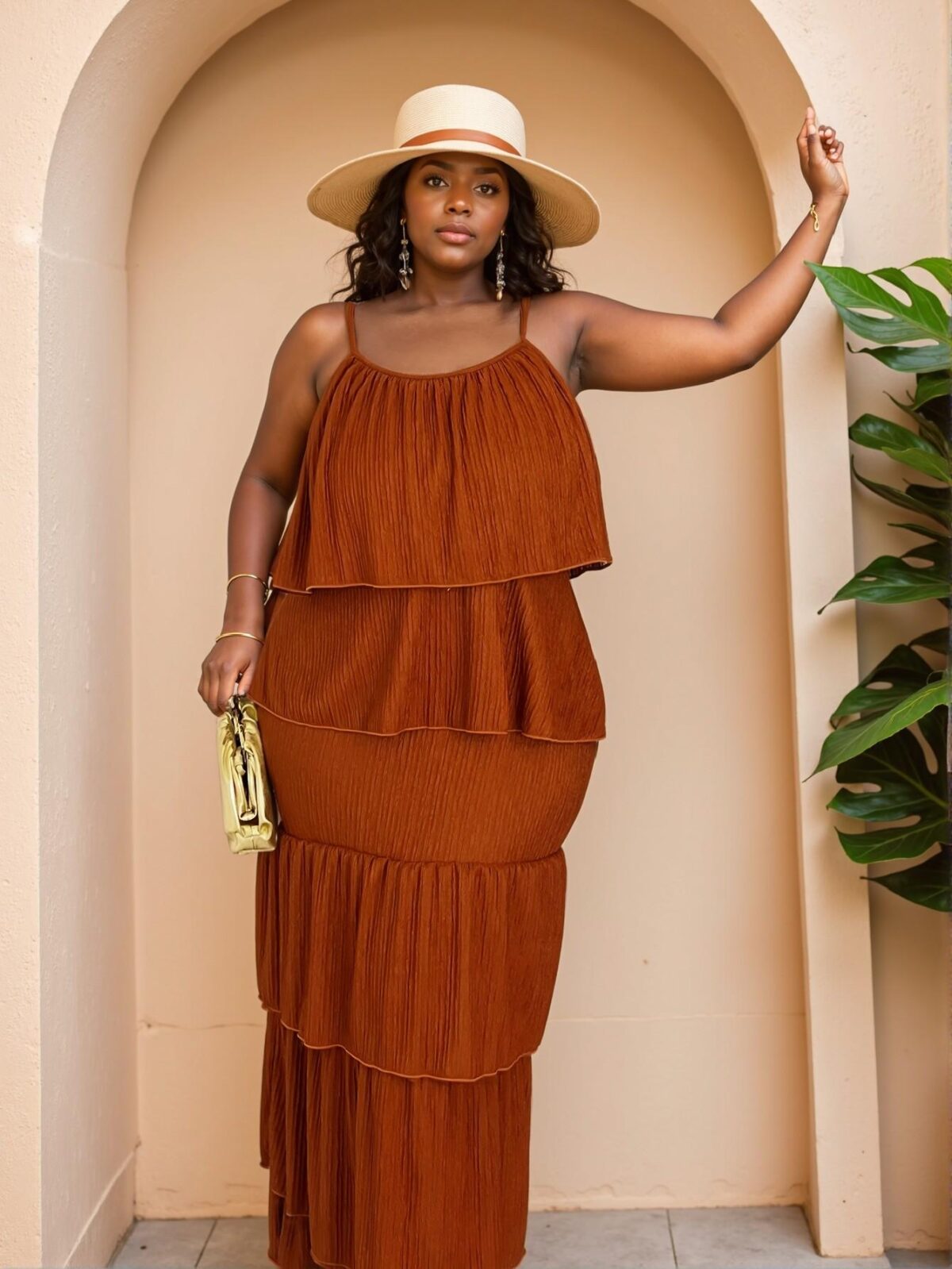 Elegant Brown Romantic Fitted Layered Ruffled Cami Dress for Women Plus Size Perfect for Spring and Summer "Chic, Classy and Trendy Fashion Style to Dress to Impress"