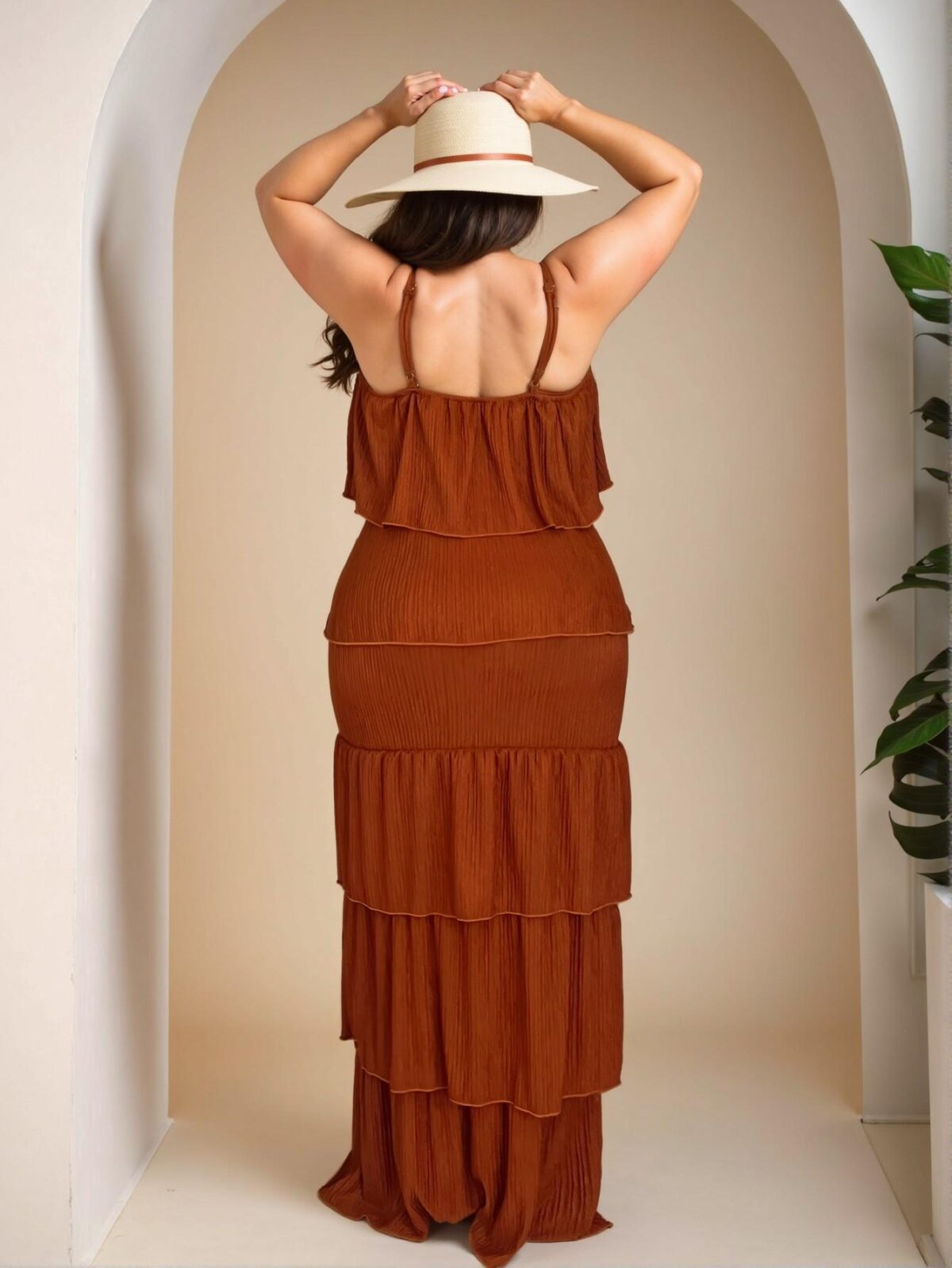 Elegant Brown Romantic Fitted Layered Ruffled Cami Dress for Women Plus Size Perfect for Spring and Summer "Chic, Classy and Trendy Fashion Style to Dress to Impress" - Image 3