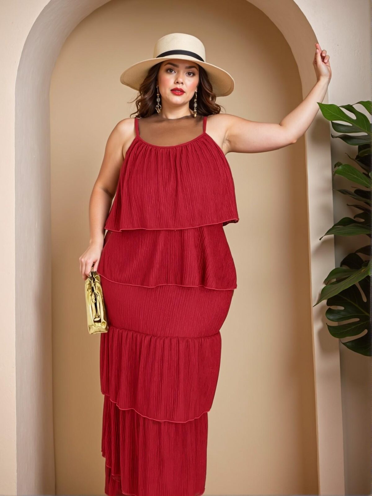 Elegant Red Body-Conscious Sleeveless Layered Ruffled Knit Dress for Plus Size Women Ideal for Spring and Summer Getaways – Chic, Classy, and Trendy Fashion Style to Dress to Impress - Image 4