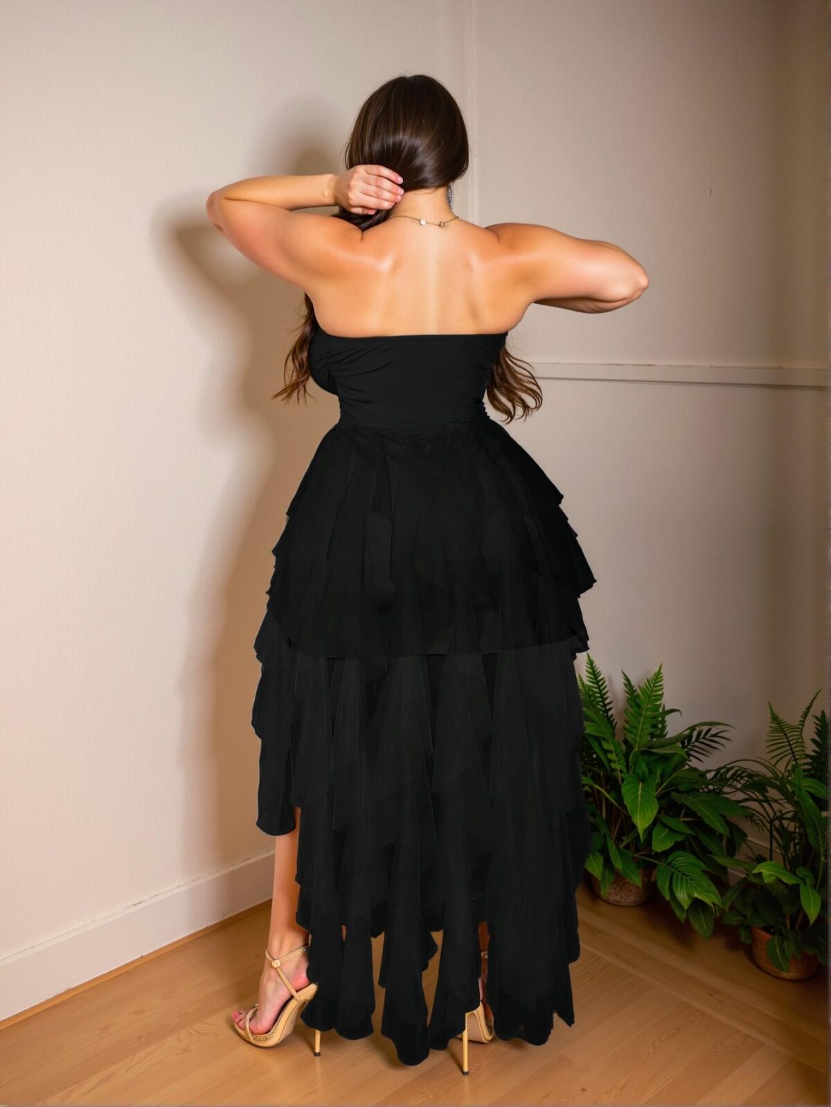 Elegant Black Asymmetrical Mesh Patchwork Plus Size Dress for Special Occasions and Everyday Chic - Perfect for Spring and Summer Fun, Sophisticated Style to Make a Lasting Impression - Image 2