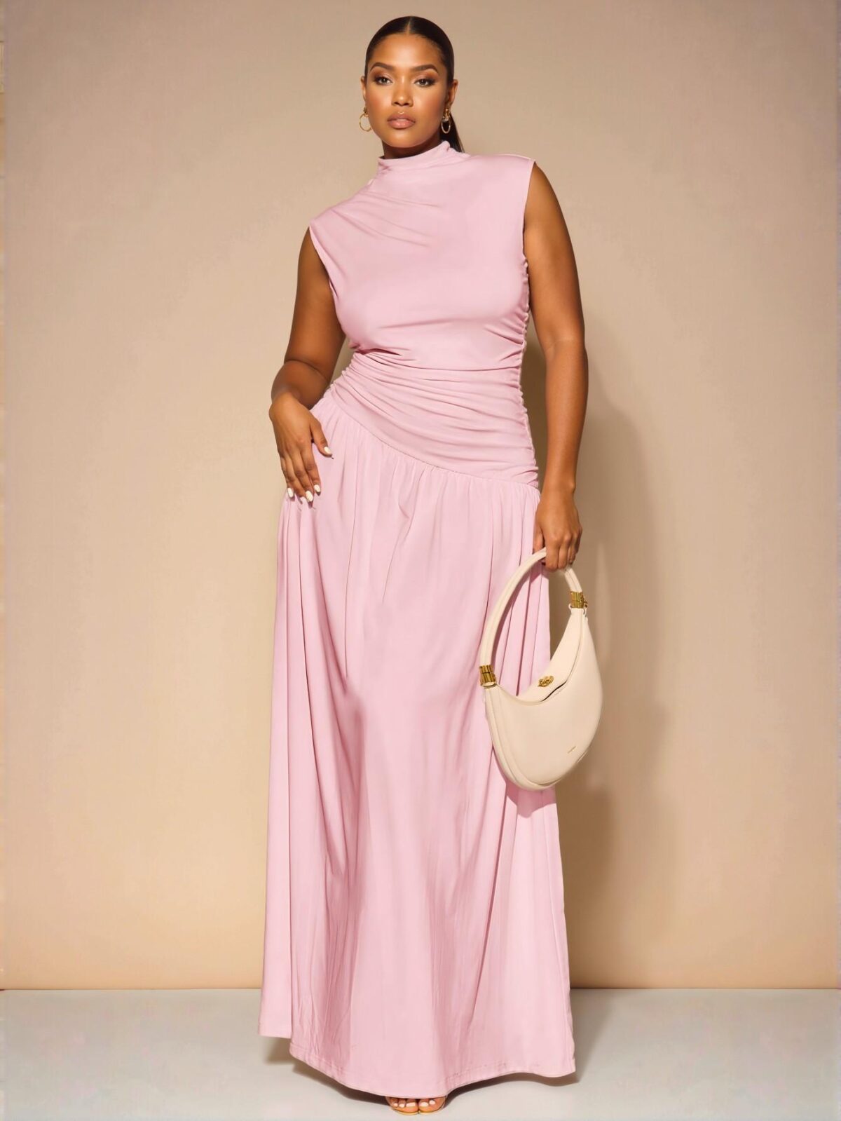 Elegant Coral Pink Asymmetrical Sleeveless Ruched Maxi Dress for Layering and Formal Occasions, Perfect for Birthdays, Bridesmaids, and Everyday Chic Style to Dress to Impress