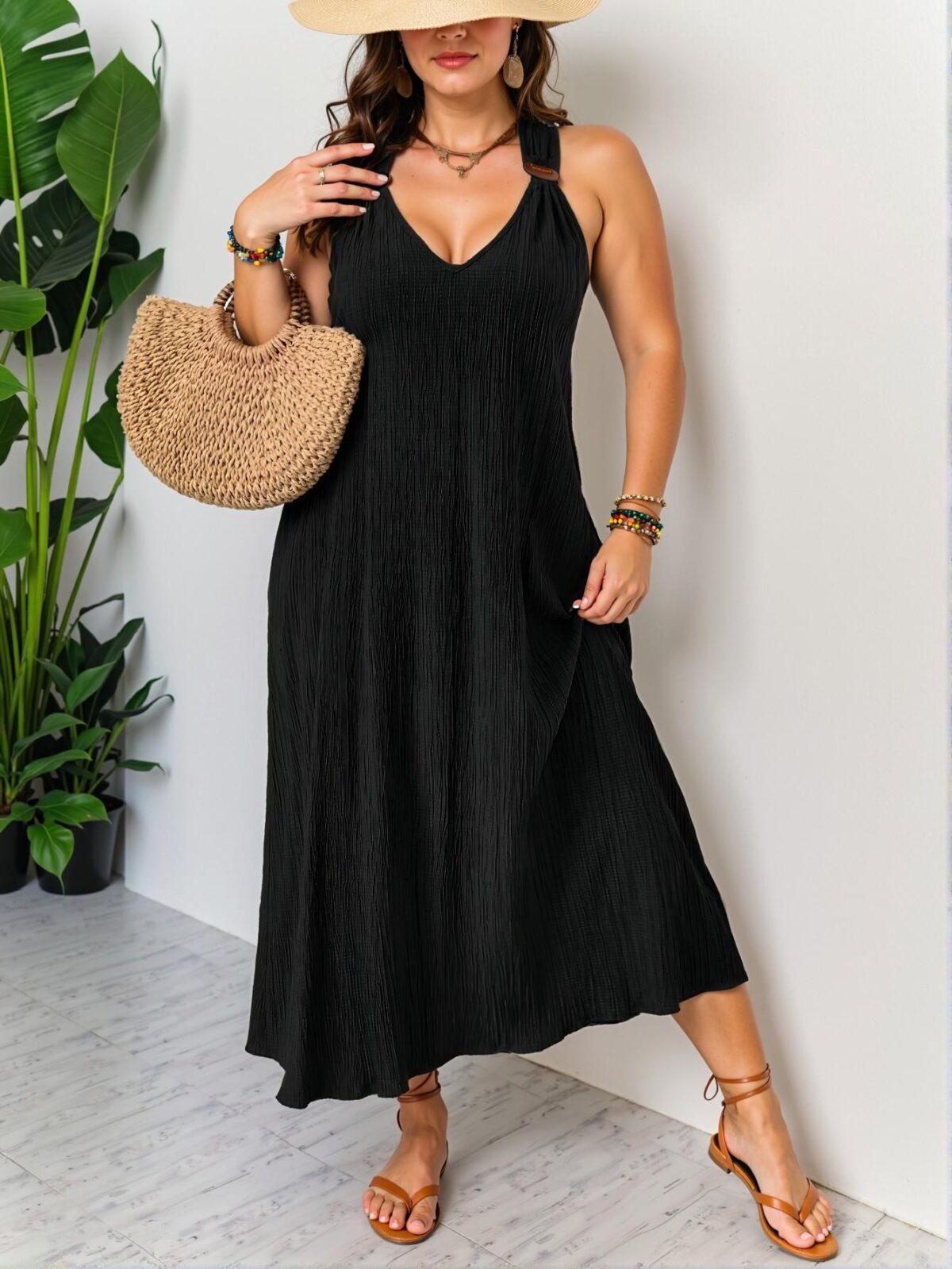 Elegant Black A-Line Backless Criss Cross Tank Dress for Summer Getaways Chic, Classy and Trendy Fashion Style to Dress to Impress - Image 4