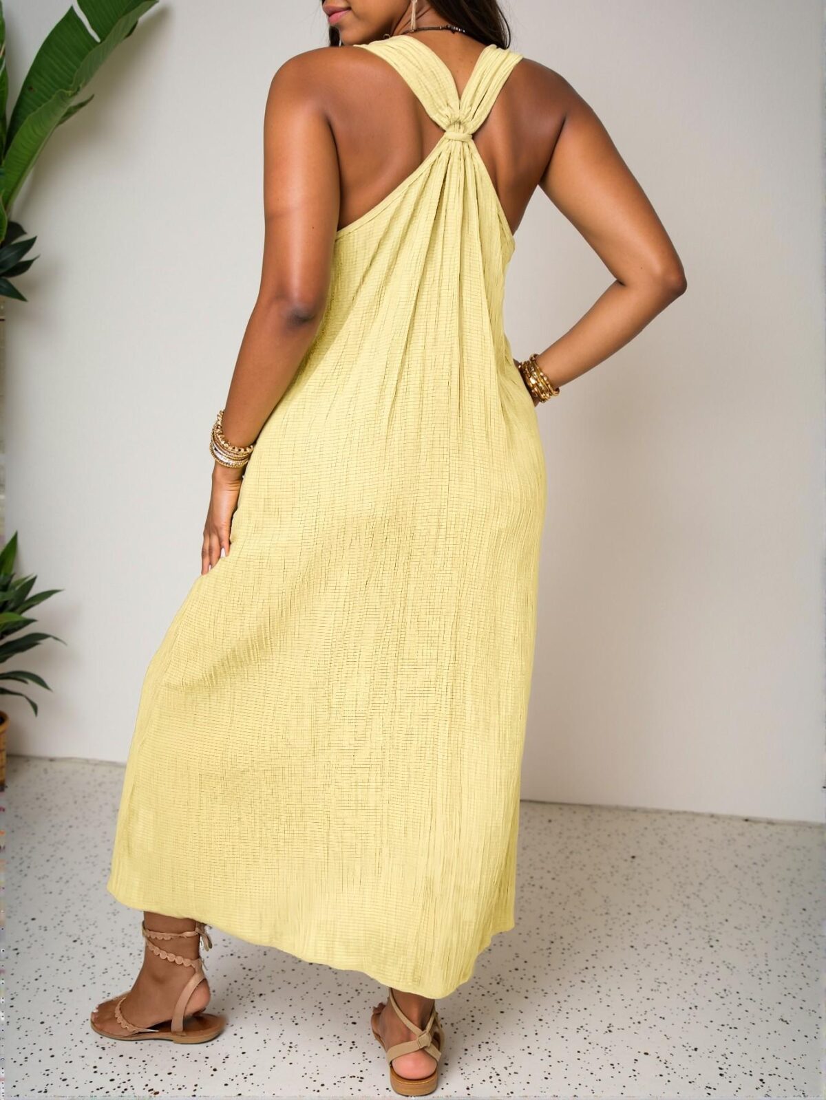 Elegant Yellow Casual A-Line Midi Dress for a Relaxed Vacation Look in Spring and Summer - Chic, Classy and Trendy Fashion Style to Dress to Impress - Image 2