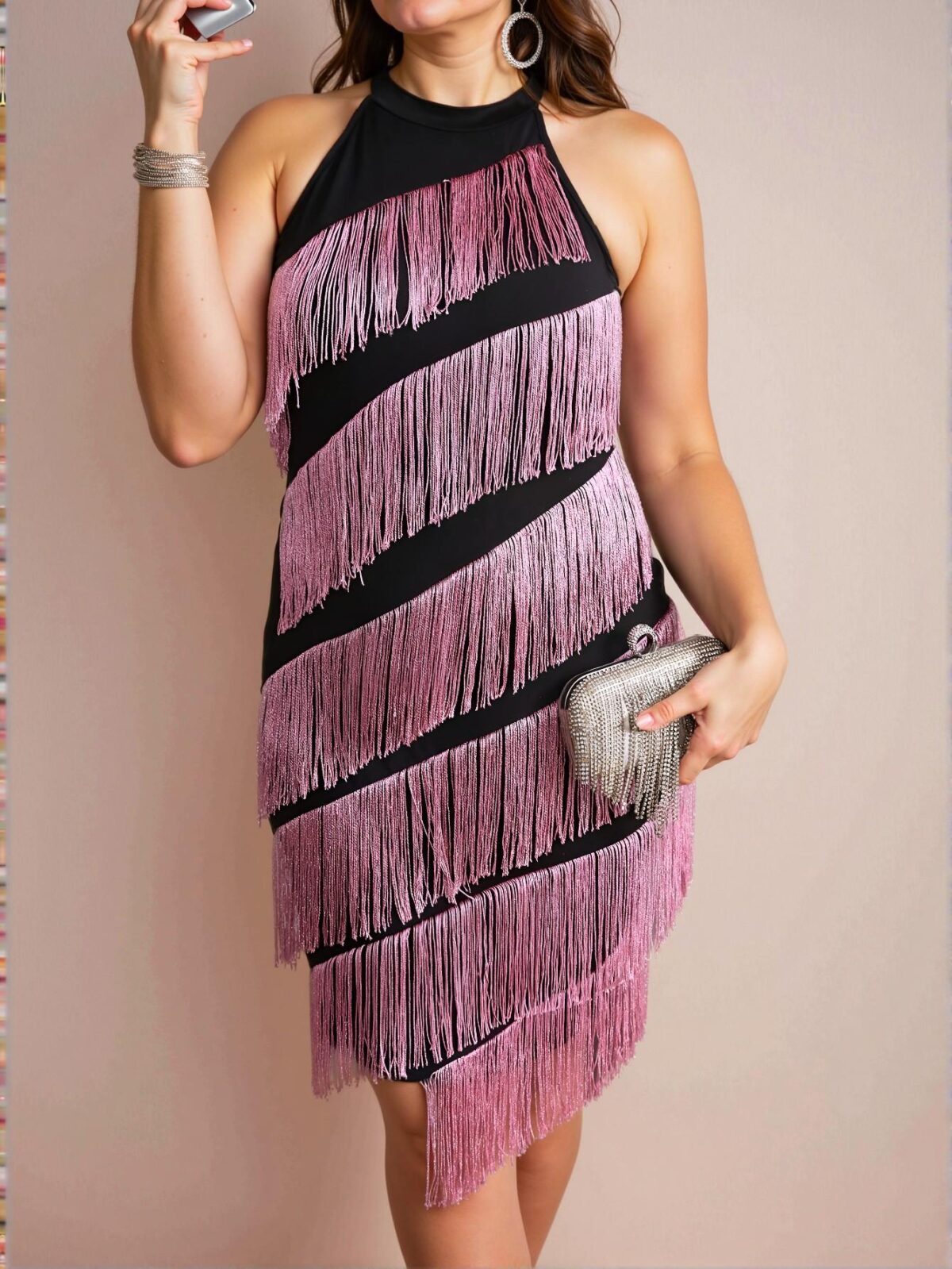Elegant Black Asymmetrical Hem Fringe Contrast Color Dress for Spring and Summer, Chic, Classy and Trendy Fashion Style to Dress to Impress