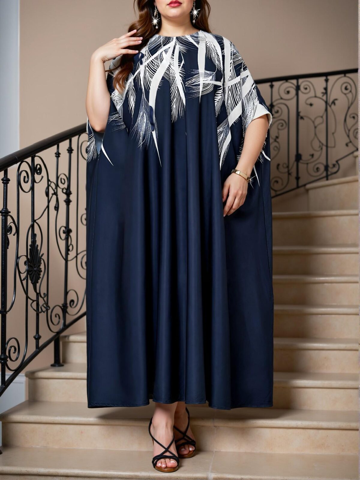 Elegant Multicolor Woven Notched Kaftan Dress for Plus Size Women Perfect for Spring and Summer, Elevate Your Style with Chic, Classy and Trendy Fashion to Dress to Impress. - Image 3