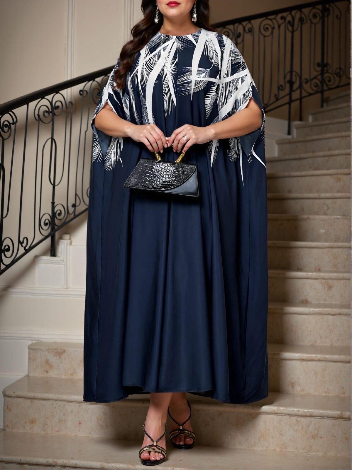 Elegant Multicolor Woven Notched Kaftan Dress for Plus Size Women Perfect for Spring and Summer, Elevate Your Style with Chic, Classy and Trendy Fashion to Dress to Impress. - Image 4